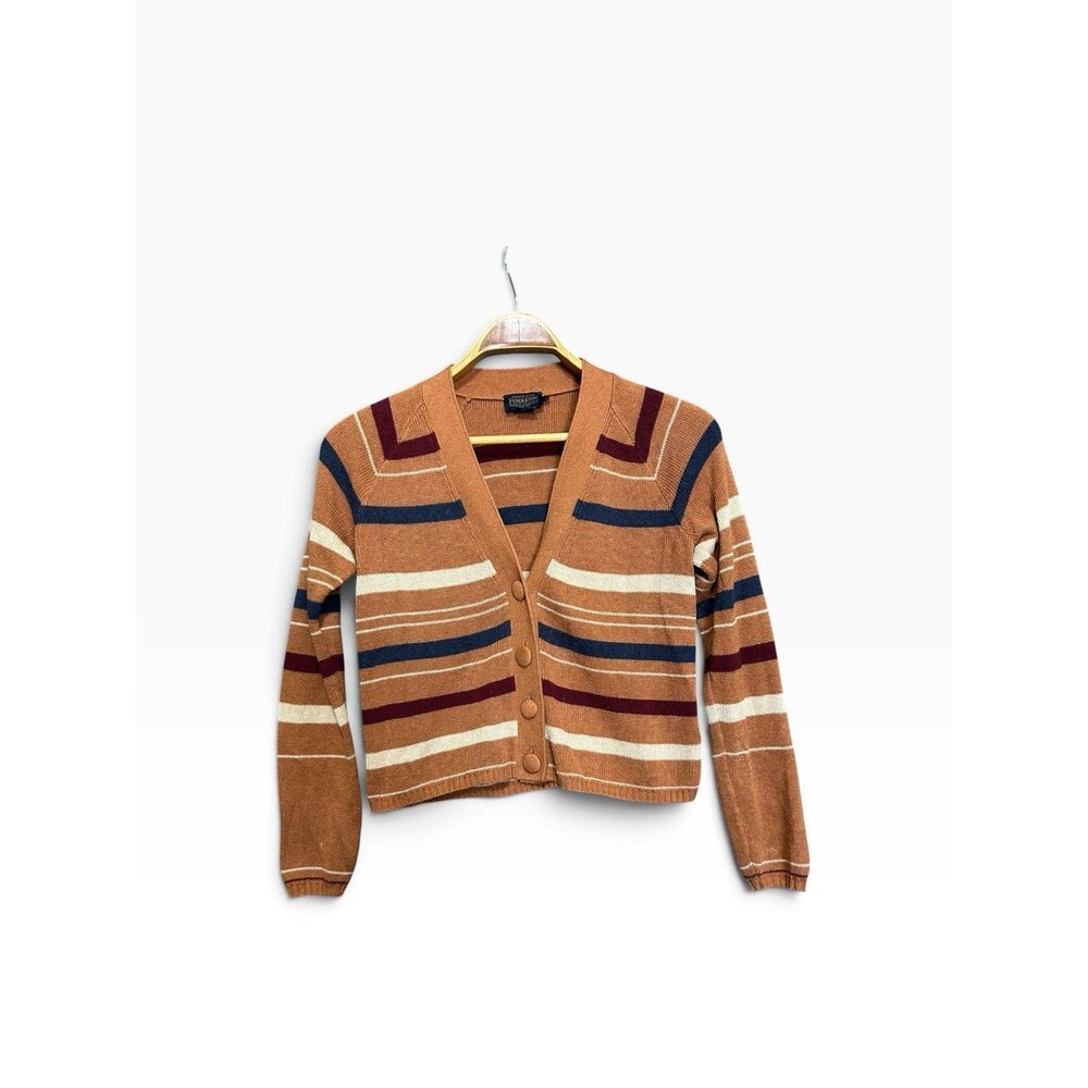 Pendleton Women’s Cardigan Sweater Small Brown Striped Button Front 100% Cotton